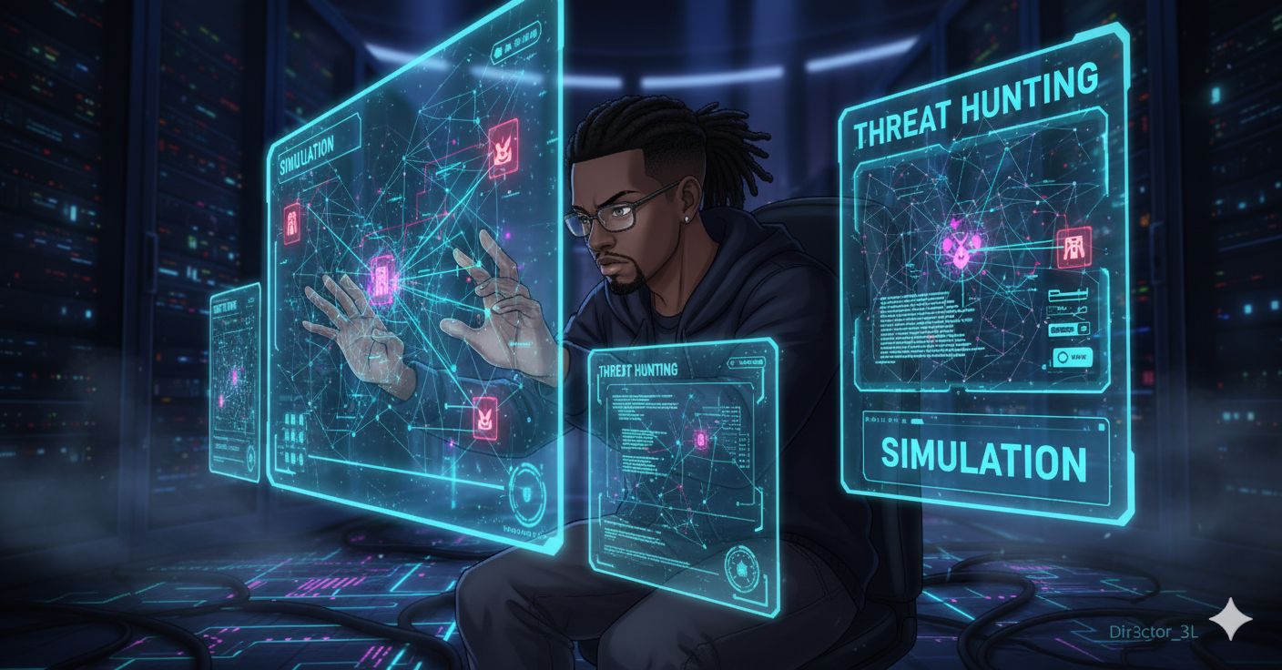 Cyber analyst at work in high-tech lab